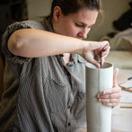 Sally Bertram at work in her studio 2019